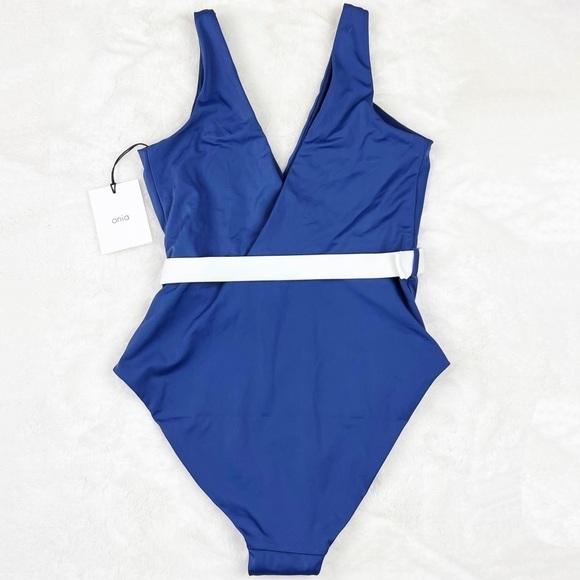 NWT Onia Michelle Tricot Belted One Piece Swimsuit In Navy - Picture 9 of 10